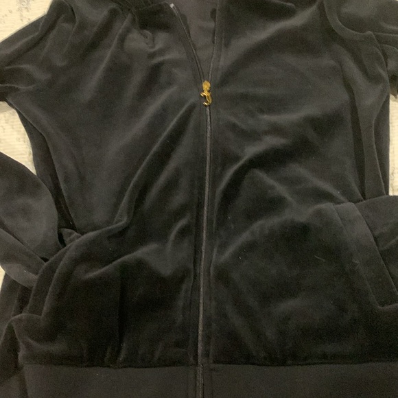 Juicy Couture Zip Front hoodie NWOT Size Large Gold sparkle Crystal Studs Black - Picture 8 of 9